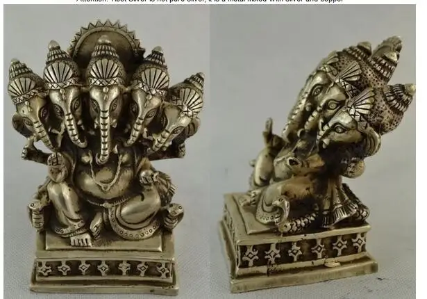 

China Silver Buddhism Tibet 5 Head Ganapati Ganesh Lord Ganesha Buddha Buddha Statue wholesale factory Bronze Arts outlets