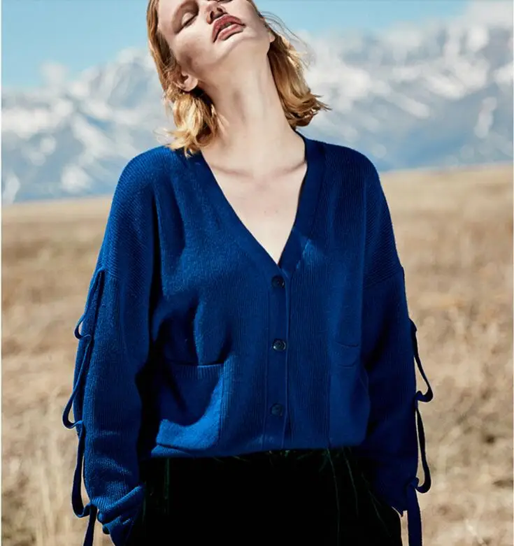 Кашемировые свитера для женщин Cargigan темно-синий свитер с v-образным вырезом из натуральной ткани очень мягкий теплый Высококачественный