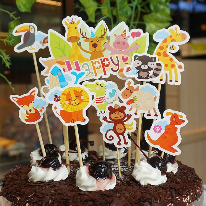 1 Набор Kawaii джунгли сафари животные тема Топпер для детей детский день рождения DIY выпечки торт аксессуары для украшения торта