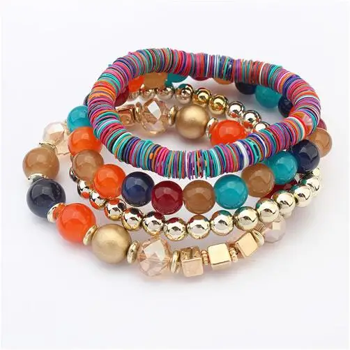 LEMOER Woman Beach Jewelry 2019 Fashion Bohemian Style Multilayer Candy Color Geometric Beads bracelets &amp bangles Pulseras Mujer |