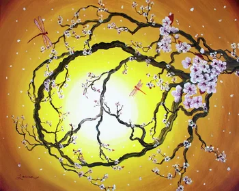 

Modern handmade painting Red dragonfly flying on oil canvas for living room decor and wallpaper