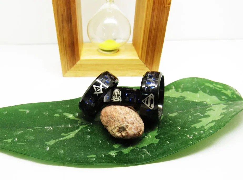 На заказ Черное и синее Карбидное волокно инкрустированное черное вольфрамовое Карбидное кольцо 8 мм массажное выгравированное модное мужское кольцо