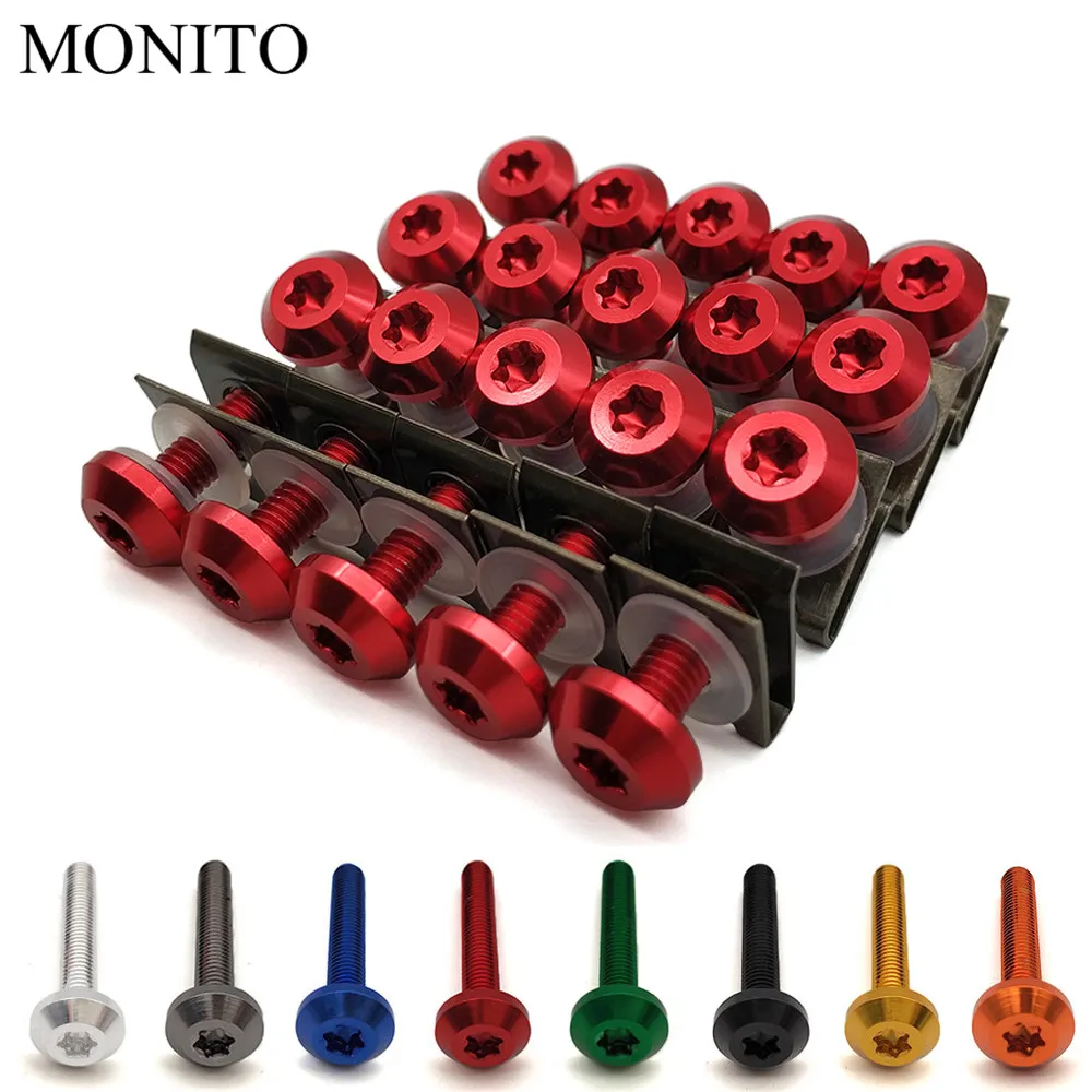 20pcs M6 Motorcycle Fairing Bolts Nuts Kit Body Fastener Clips Screws
