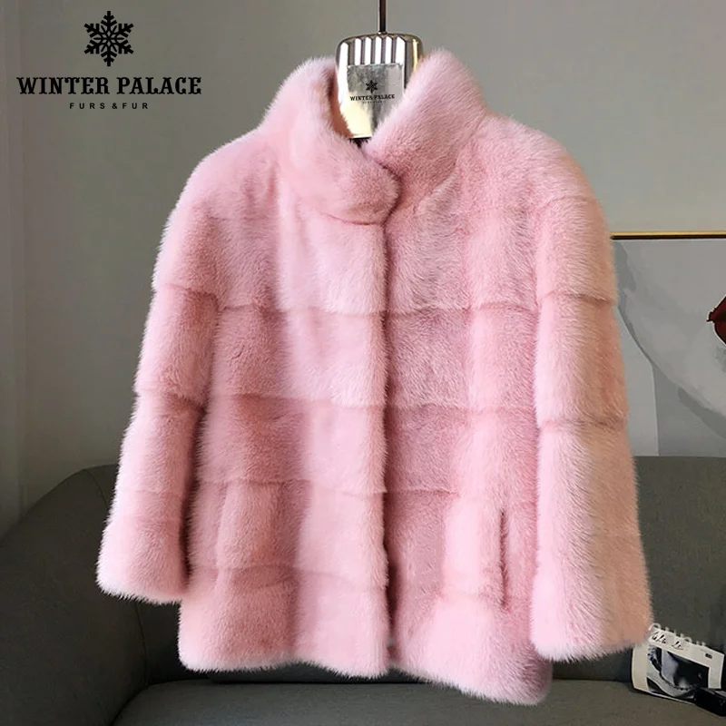 2018 الشتاء نمط جديد الفراء القط الطبيعي mlnk الوقوف طوق نوعية جيدة mlnk الفراء معطف 60 سنتيمتر معاطف طويلة من الفراء الأزياء ضئيلة الفراء