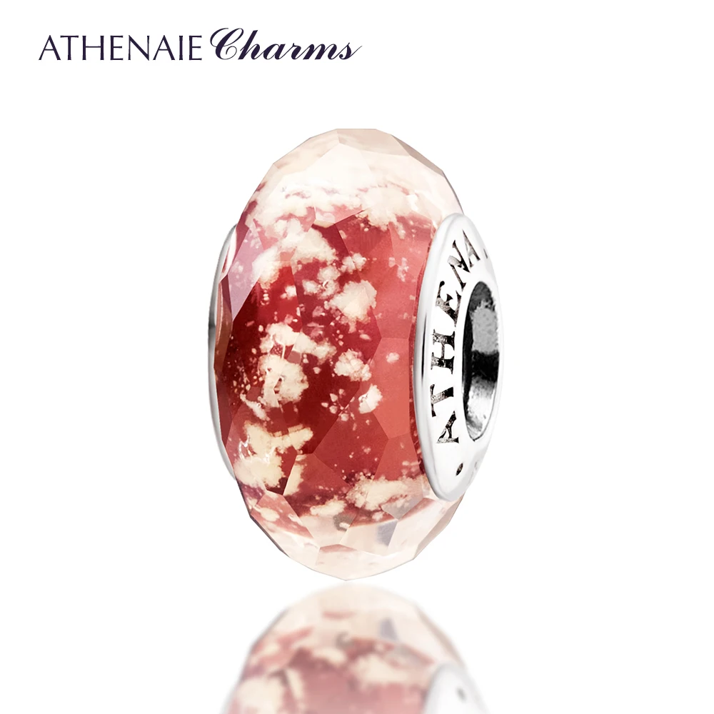 

ATHENAIE Genuine Murano Glass 925 Silver Core Faceted Fascinating-Luminated Snowflake Charms Bead Color Dark Red For Christmas