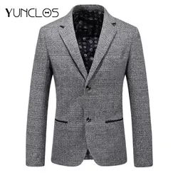 YUNCLOS ЕС Размеры Для мужчин пиджак Slim Fit классический костюм куртки плед печатных высокое качество Повседневное Для мужчин блейзер куртки