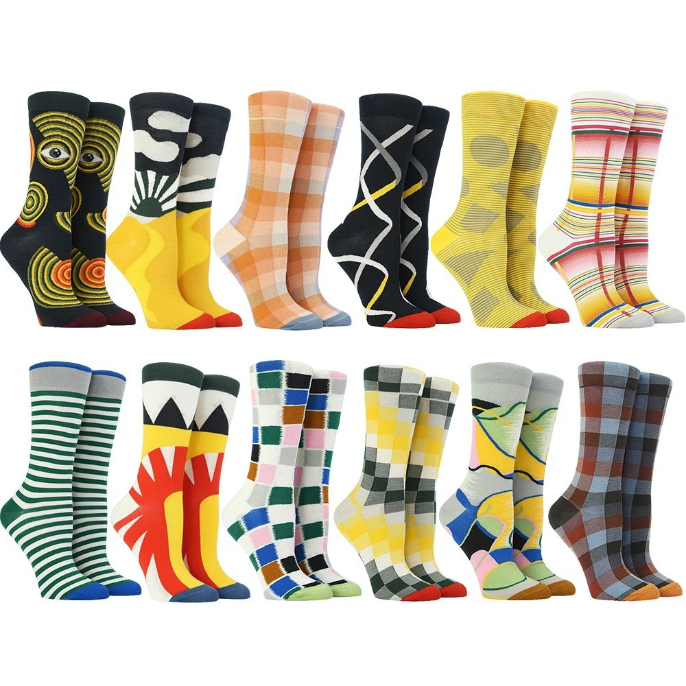 

Fashion New 2019 Autumn Women Socks Japanese Cotton Colorful Cartoon Funny Kawaii Plaid Striped Happy Socks For Christmas Gift