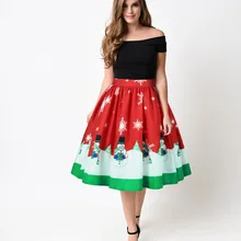 3D Рождество серии печатных Миди-юбки модные эластичный пояс сексуальная женская одежда модные Повседневное плиссированные юбки красный