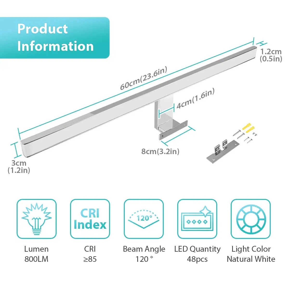 Lâmpada de Parede 60cm à Prova Mais Longo Led Espelho Luz Parede Branca Dwaterproof Água Alumínio Iluminação Banheiro Maquiagem 10 w 800lm 5 Cheap Luminárias de parede