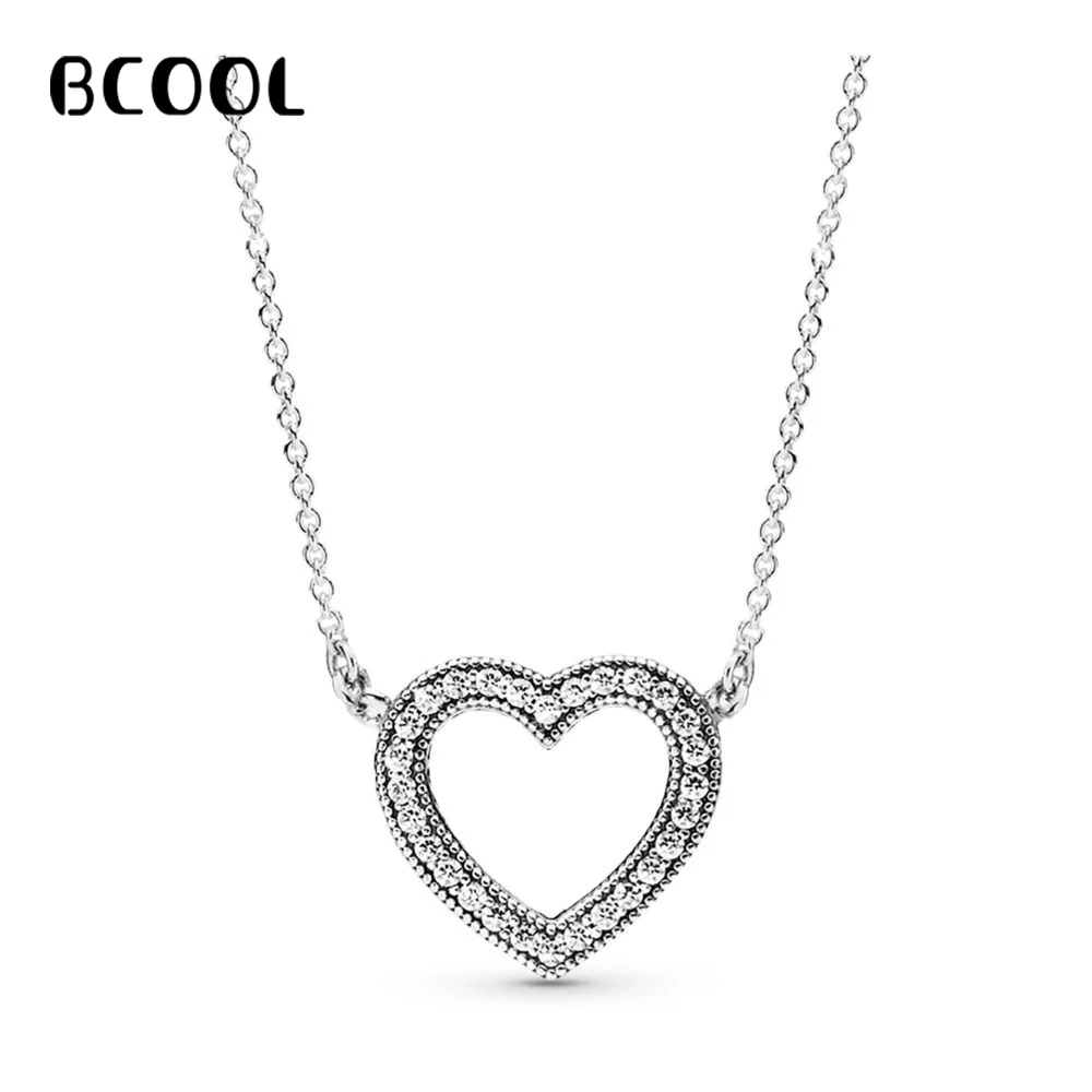 

BCOOL 925 Silver Necklace Adjustable Necklace Female Charm Jewelry Zircon Elite Heart Necklace Gift