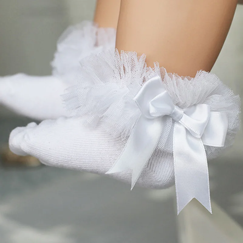 Cute Baby Girl Tutu Socks With Ruffle Lace For Girls White Black Red