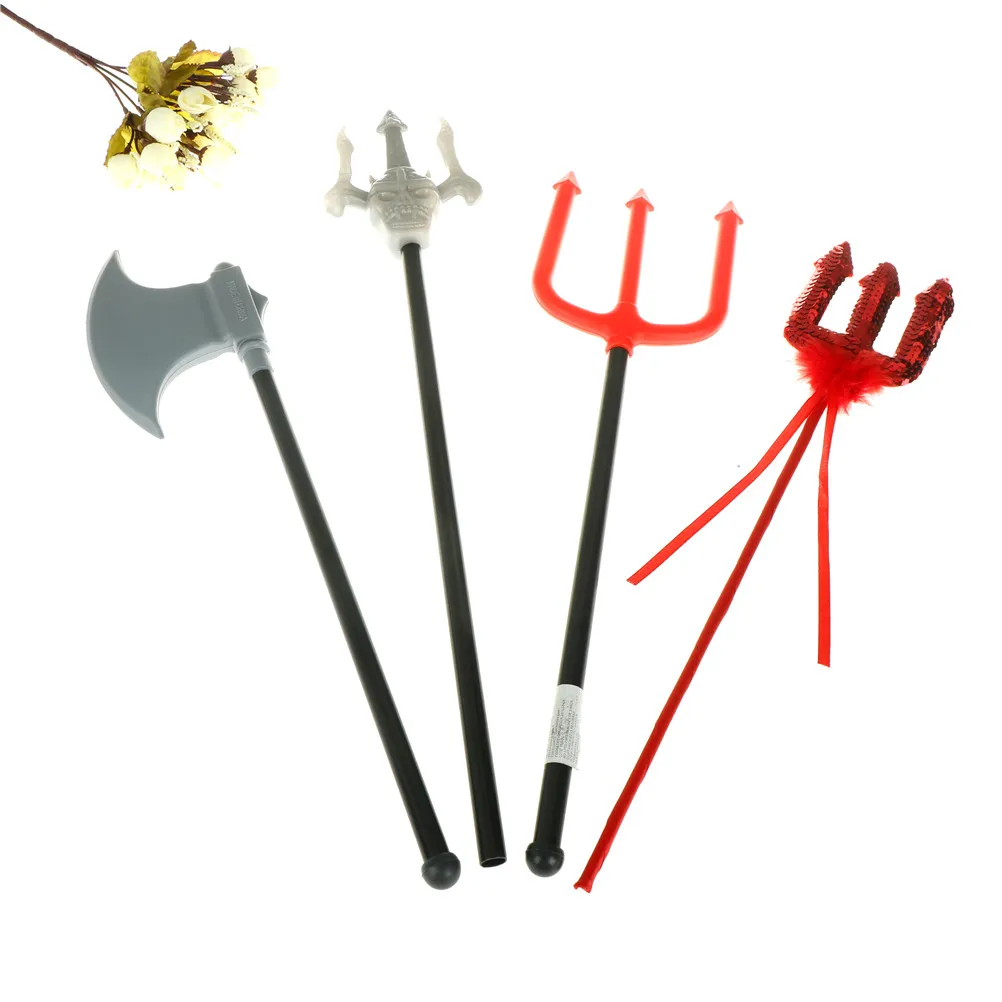 

Double Edged Axe Red Trigeminal Sequin Devil Magic Wand Halloween Party Decorative Weapons Cosplay Props Fork Devil