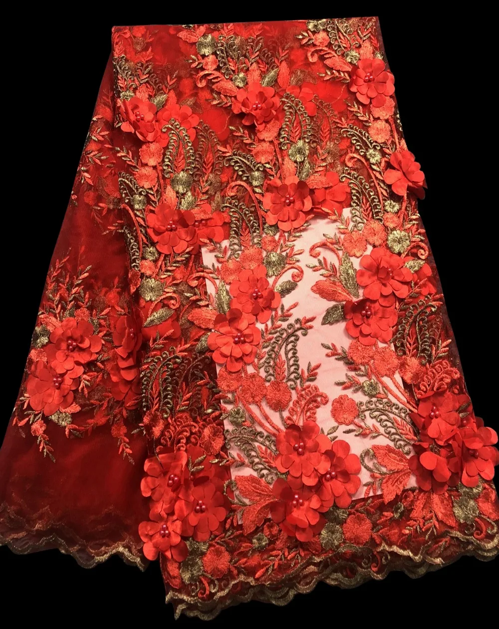 3D цветы Высокое качество африканская кружевная ткань французский тюль кружева ткань аппликация 5 ярдов чистая кружевной ткани для свадебное платье YB001