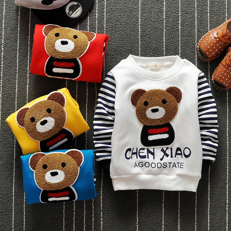 

DIIMUU 1PC Kids Baby Boys Girls Clothes Toddler Children Autumn Fashion Cartoon Bear Striped Sleeve Tops Casual Cotton Coat