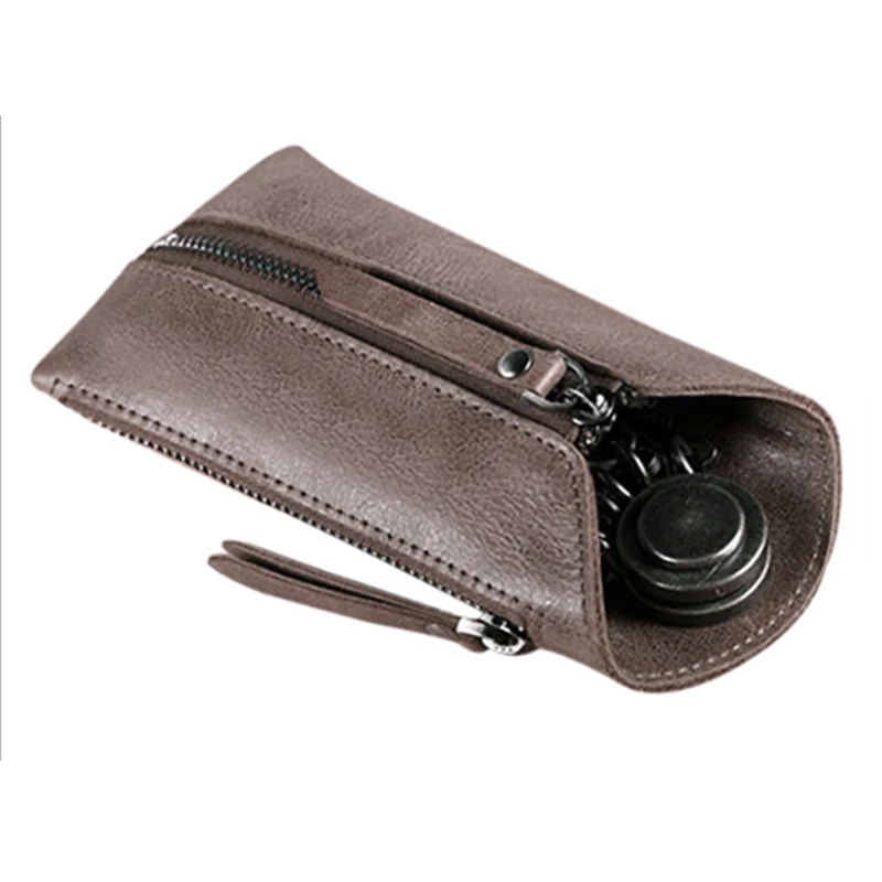BISI GORO vintage cuero de vaca 6 poco clave sólida pequeña porta llaves cremallera clave organizador bolsa marrón de moda sleutel tasje