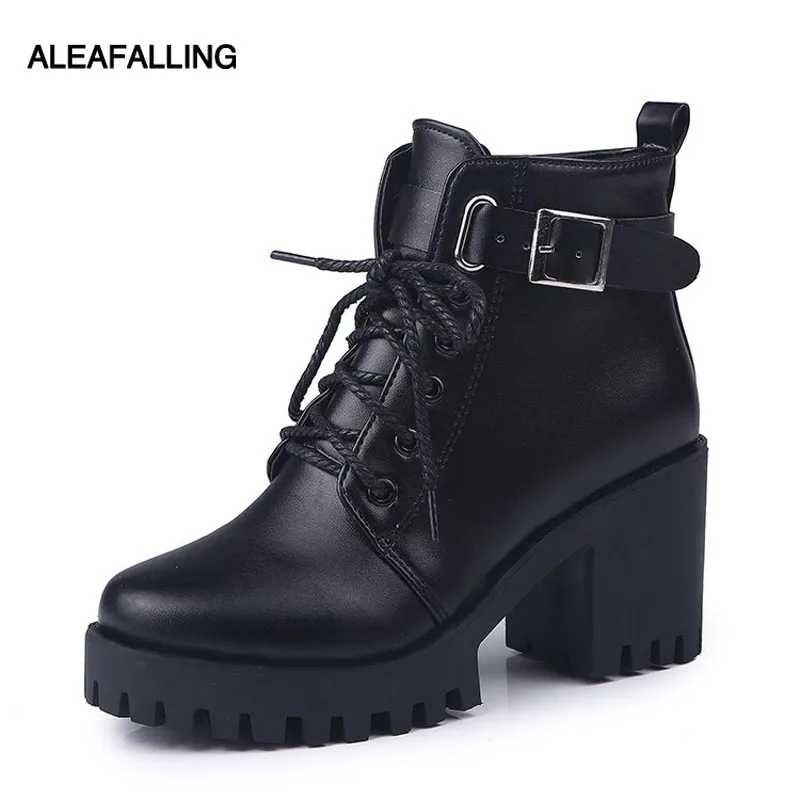 

Aleafalling Outdoor Women Boots Motorcycle Relax Motorcycle Girl Winter Warm Boots Street Buckle High Heel Ankle Boots WBT339
