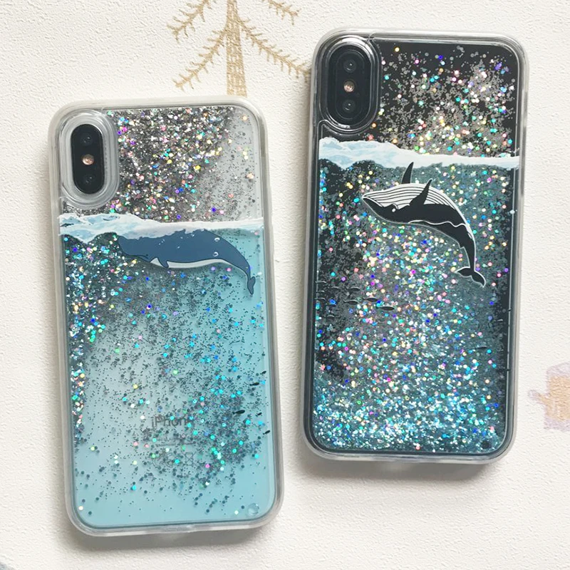 

Glitter Quicksand Cover For iPhone 6 6S 7 8 Plus Case Transparent Armor Case For iPhone X Case Silicone Soft Shark Case Coque