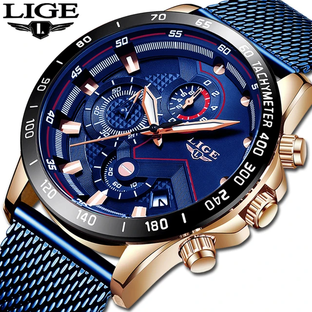 Relojes LIGE para hombre, reloj de pulsera de lujo de marca LIGE vestido de verano moda reloj de cuarzo azul para mujer