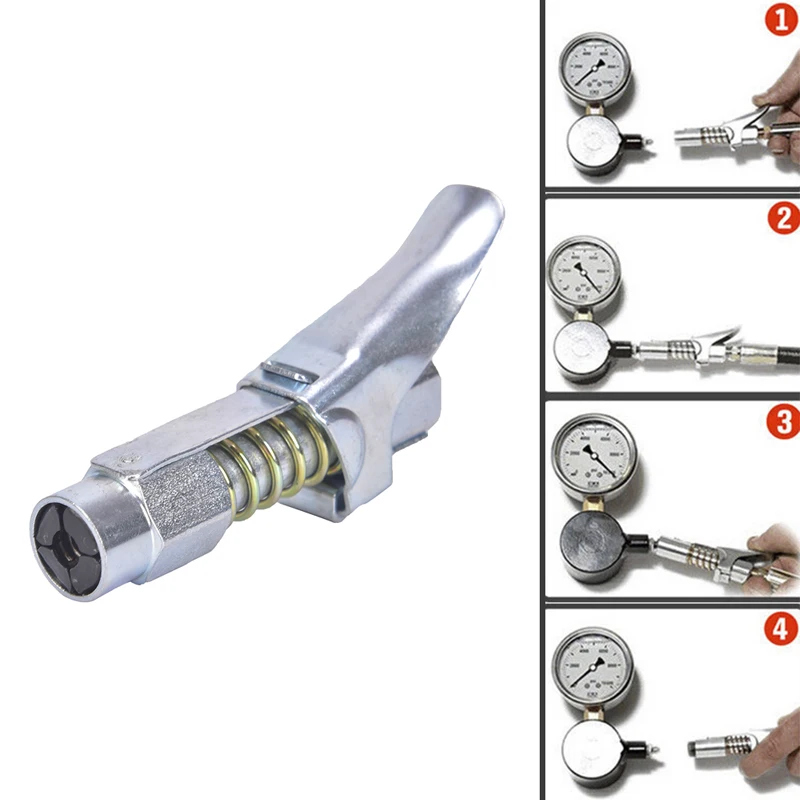 

1/8 NPT Grease Gun Coupler Zerk 10000PSI Coupler Fitting Tip Easy Lock-on / Lock Quick On Like Air Chuck Fit SAE&Metric ZerkTool
