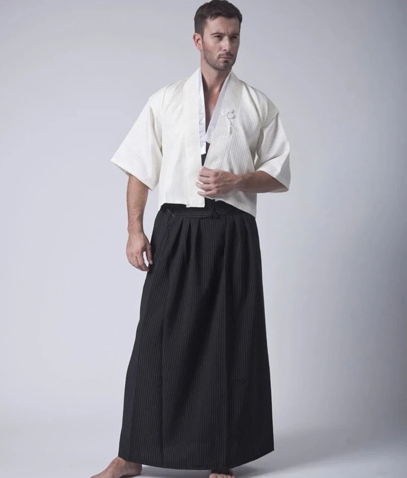 Vintage Black Japanese Men Warrior Kimono Traditional Yukata Haori Samurai Clothing Stage Performance Costume One Size B-068