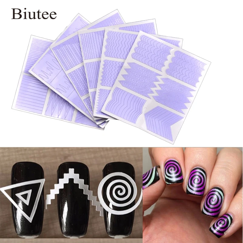 

Biutee 12pcs/set Nail Art Guide Tips Hollow Stencils Sticker French Manicure Template 3D Vinyls Decals Form Styling Tool