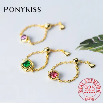 

PONYKISS Trendy 100% 925 Sterling Silver Geometric Zircon Adjustable Opening Ring For Women Party Delicate Accessory Chic Gift