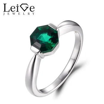 

Leige Jewelry Lab Created Emerald Gemstone Octagon Cut Anniversary Solitaire Rings For Woman May Birthstone 925 Silver