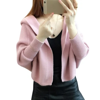 

Autumn Winter Hooded Cardigans and Sweaters 2019 New Batwing Sleeve Shawl Jacket Ladies Knitted Cape Female Cloak Coat