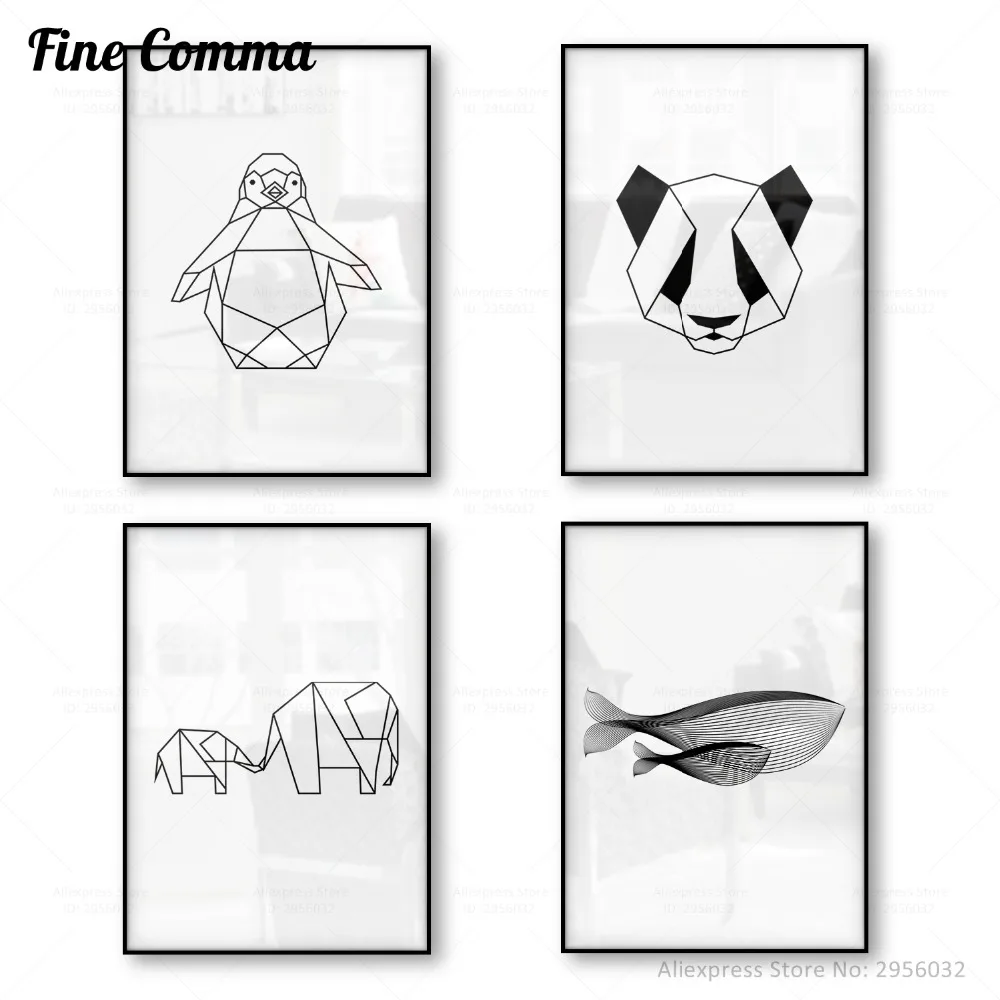 

Geometric Animal Panda Penguin Elephant Whale Sea Nordic Style Wall Art Poster Canvas Print Scandinavian Home Decoration Picture