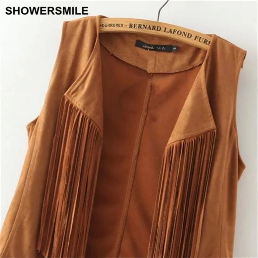Women Fringe Vest Faux Suede Sleeveless Jacket Tassel Ethnic Waistcoat Khaki Black Spring Ladies Gilet Fashion Female Clothing