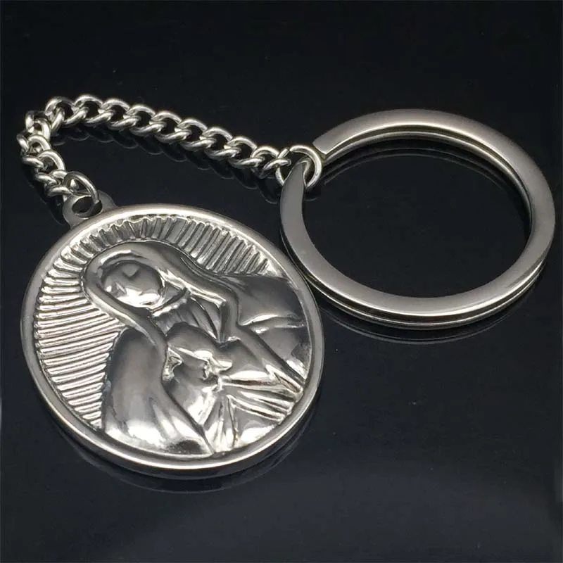 New keychain Virgin Mary oval pendant jewelry 316L stainless steel key chains key ring for men