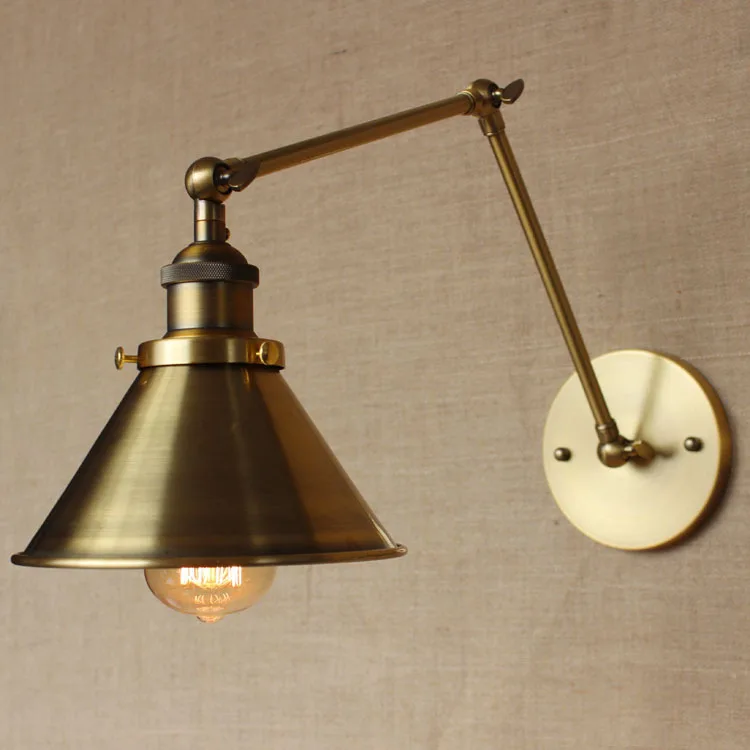 American country vintage bedroom brass bedside wall lamp long arm wall