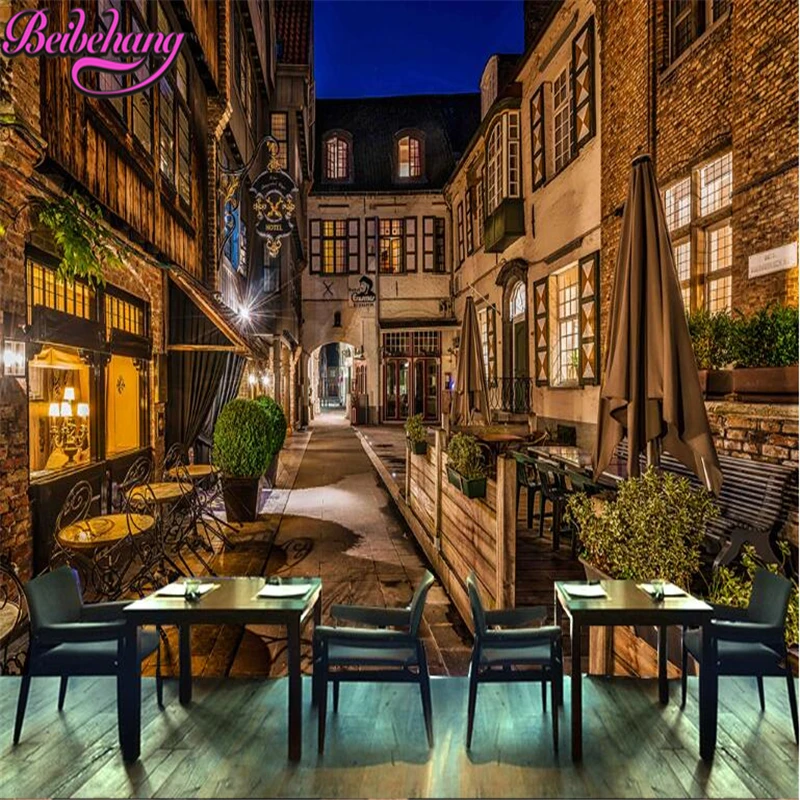 

beibehang papel de parede European style coffee shop city street bar dining room bedroom living room wall 3d wallpaper tapety