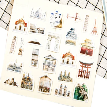 

46pcs/pack World Architecture History Boxed Stickers Paper Sticker Label Paper Card Dairy Sticker