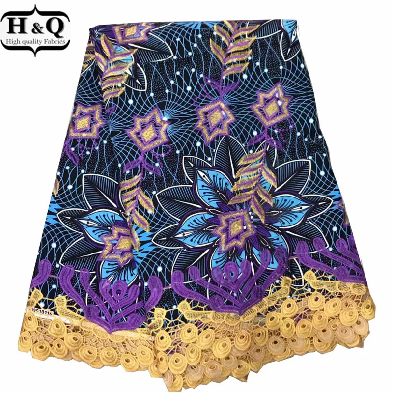 

2019 Embroidered Lace High Quality Dutch Wax Lace African Print Wax Lace Fabric 100% Cotton 6 Yards/Piece For Ladies Long Dress
