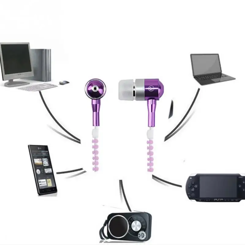 

Light 1.2m Earphone Luminous Earphone With Microphone Metal Zipper Glow in the Dark 3.5mm Blue, White, Pink, Gold, Purple,Green