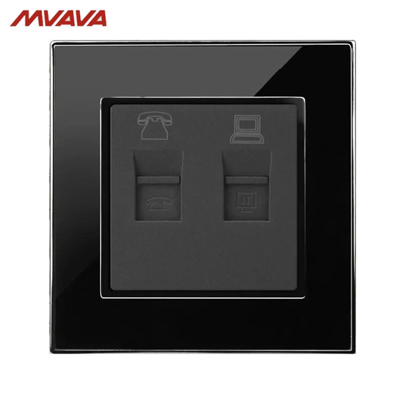 

MVAVA Universal Phone and Computer Wall Socket Luxury Mirror Black Plug Port RJ45 PC Network + RJ11 TEL Outlet Free Shipping
