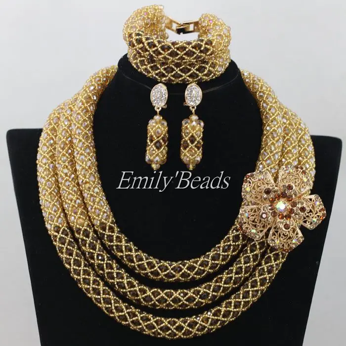 Gold Women African Costume Jewelry Set Nigerian Wedding African Beads Jewelry Set Brown Crystal Necklace Free Shipping AIJ566 цена Gold Women African Costume Jewelry Set Nigerian Wedding African Beads Jewelry Set Brown Crystal Necklace Free Shipping AIJ566 цены онлайн