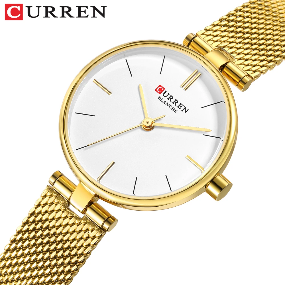 

CURREN Stainless Steel Mesh Strap Watches Women's Quartz Watch Gold Bracelet Wristwatch Female Clock Ladies Dress Watch 9038