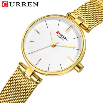 

CURREN Stainless Steel Mesh Strap Watches Women's Quartz Watch Gold Bracelet Wristwatch Female Clock Ladies Dress Watch 9038