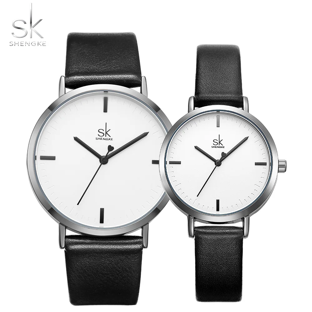 Shengke Lover модные часы с черным кожаным ремешком для мужчин и женщин наручные часы для пары подарочный набор кварцевые японские часы Montre Femme - Цвет: couple watch 2