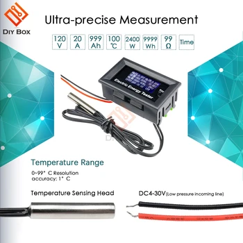 

Digital Voltmeter Ammeter DC 150V 20A 3KW Wattmeter Thermometer Voltage Current Power Capacity Temperature Meter Energy Tester