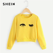 SHEIN kids/милые толстовки с принтом ресниц и желтыми глазами для девочек; топы для девочек; коллекция года; сезон весна; пуловер с длинными рукавами для девочек; детская одежда