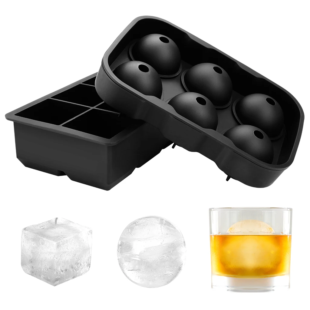 2 Silicone Ice Cube Trays Whisky Ice Ball Maker Large Square Mold