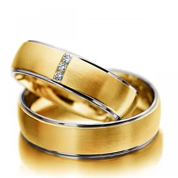 

JH 5mm Satin Solid 9ct 9k Yellow Gold Natural 0.03CT H/SI1 Diamond Wedding Band Ring For Couples Lovers Fine Jewelry One Pair