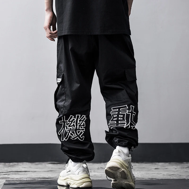 

Korea Street 3M Shine Cargo Pants Men Motive Embroidery Hip Hop Harem Joggers Back Ribbon Trousers Man Skateboard Streetwear
