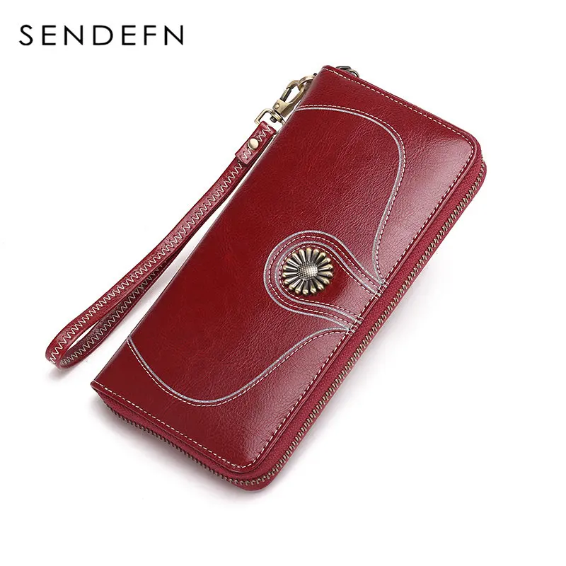 

Sendefn Large Capacity Vintage Style Women Clutch Quality Wallet Split Leather Wallet Female Long Money Bags Ladies Card Holder