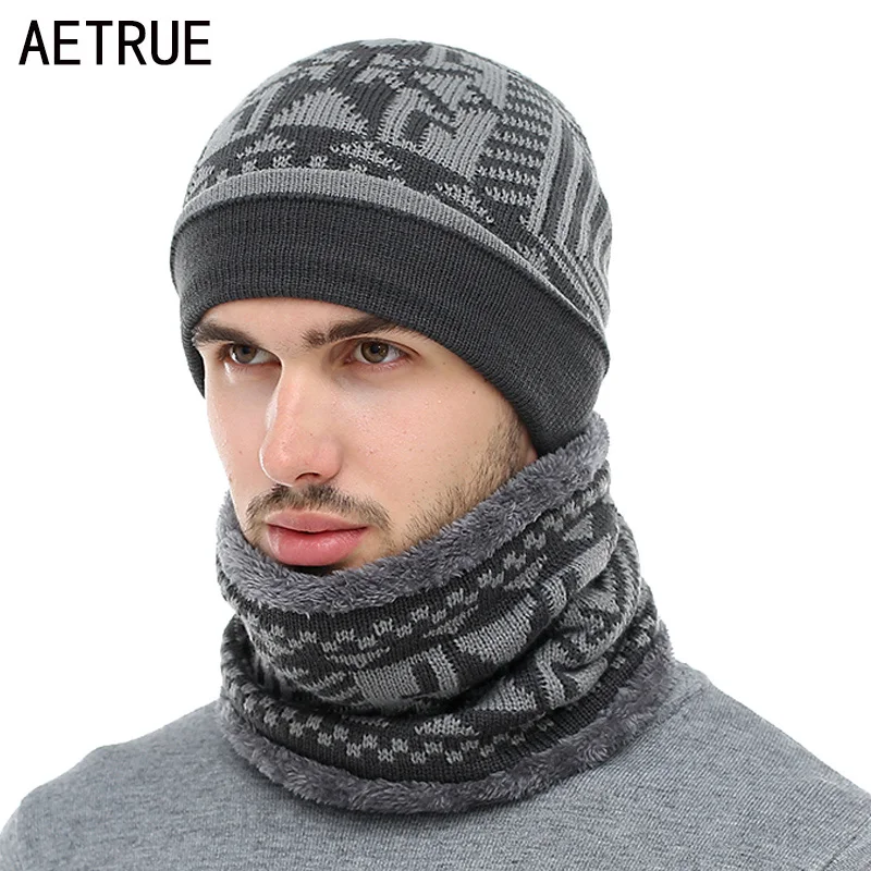 AETRUE зимняя шапочки зимняя вязаная шапка шарф для мужчин зимние шапки для женщин Шапки капор маска брендовые кепки