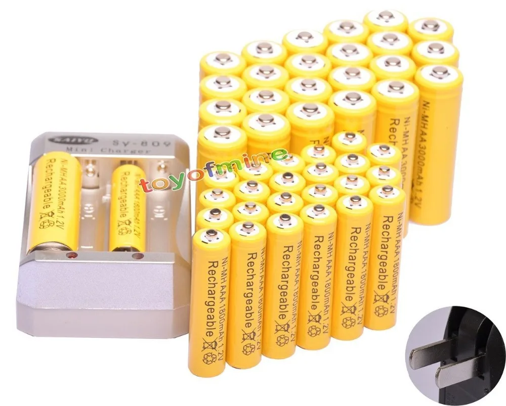 24x AA 3000 mAh+ 24x AAA 1800 mAh 1,2 V Ni-MH желтый аккумуляторная батарея аккумуляторные ячейки для игрушек+ зарядное устройство