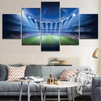 

Home Decorative Art Canvas Paintings For Living Room Wall Modern Painting Framework 5 Panel Soccer Stadium Landscap Picture